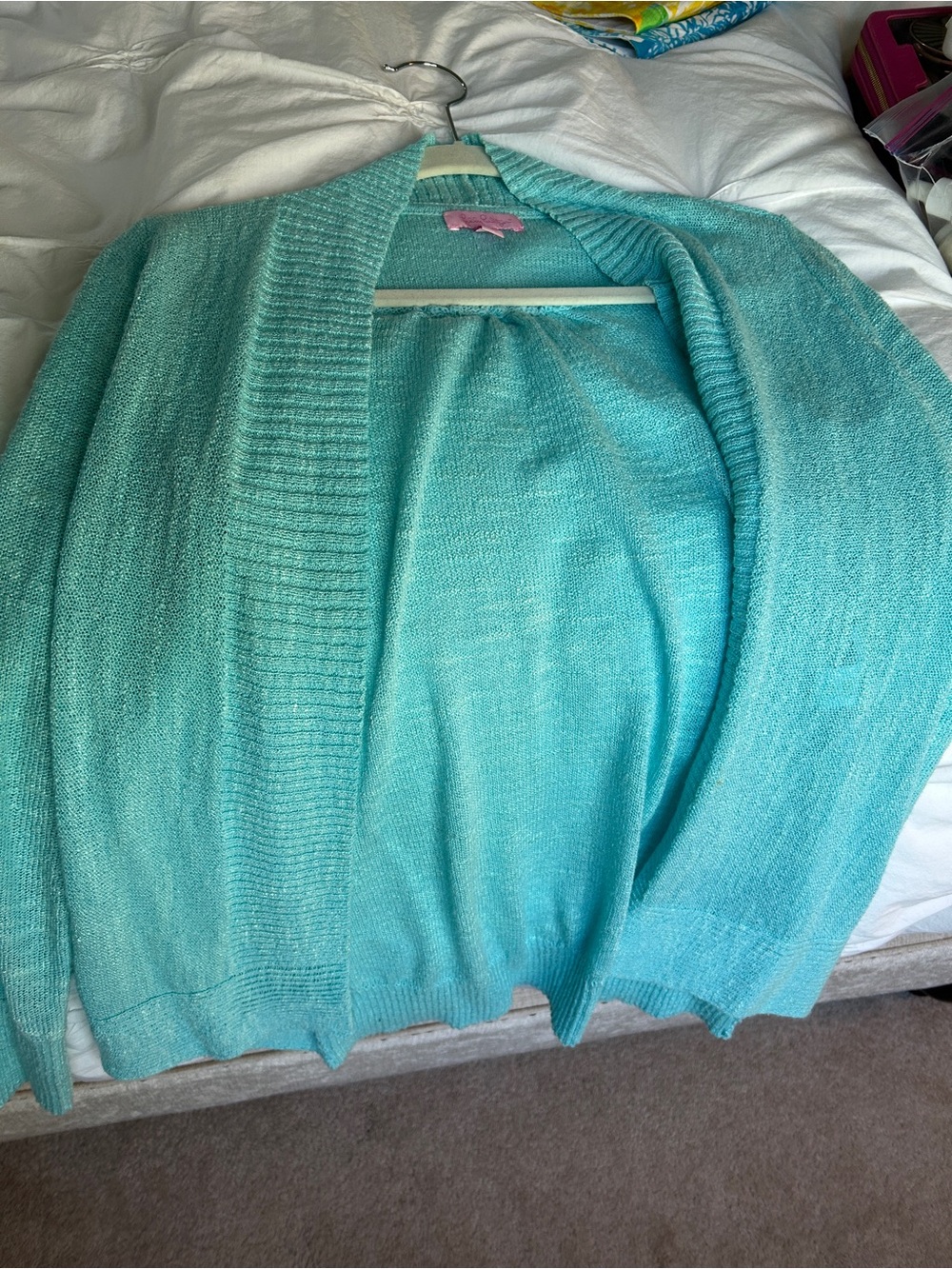 Tiffany Blue/ Light Teal Open-Front Women’s Sweater Cardigan